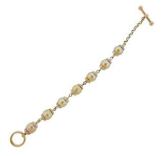 14K Gold Diamond Pearl Toggle Bracelet