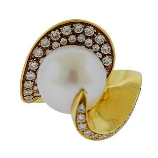 18K Gold Diamond South Sea Pearl Ring