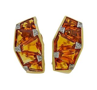 Bellarri 18K Gold Diamond Citrine Earrings
