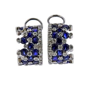 18K Gold Diamond Sapphire Hoop Earrings