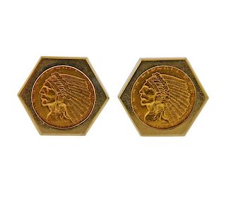 14k Gold Indian Head Coin Cufflinks 