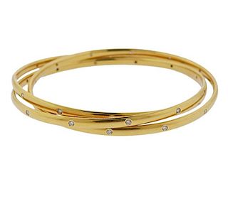 18k Gold Diamond Tri Bangle Bracelet 
