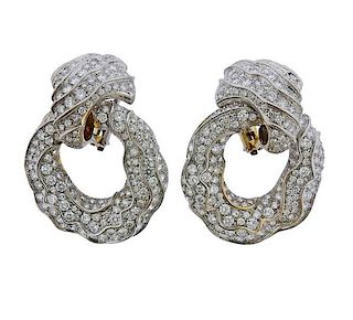 Impressive 18k Gold 12ctw Diamond Doorknocker Earrings 