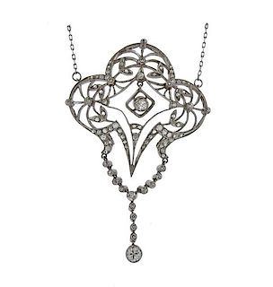 Antique Edwardian Platinum Diamond Necklace 