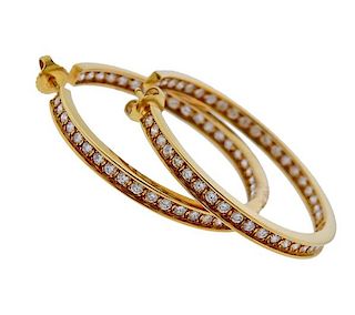 18k Gold 2.50ctw Inside Out Diamond Hoop Earrings 
