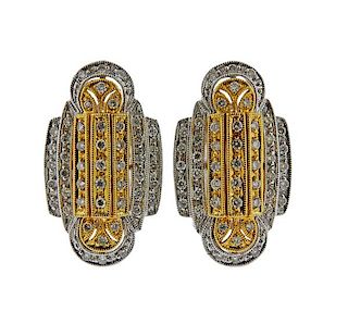 14k Gold Two Tone Diamond Earrings 
