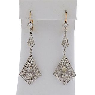 Art Deco Platinum Gold Diamond  Earrings