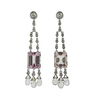 18K Gold Diamond Pink Gemstone Earrings