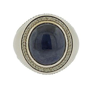 14k Gold 10.5ct Star Sapphire Cabochon Diamond Ring 