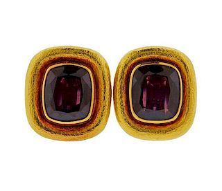 22K Gold Garnet Earrings