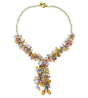 18k Gold Gemstone Briolette Toggle Pendant Necklace 