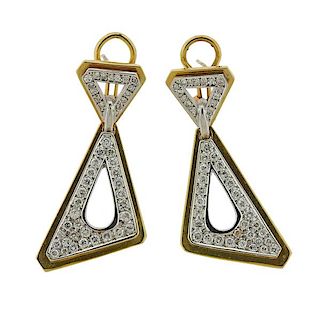 1980s 14k Gold Diamond Drop Earrings 