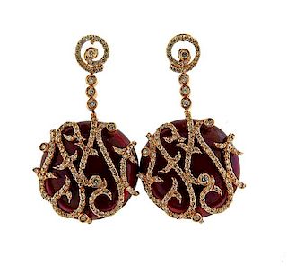 18k Rose Gold Diamond Enamel Earrings 