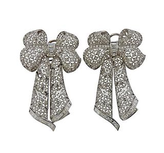 Platinum Diamond Bow Earrings 
