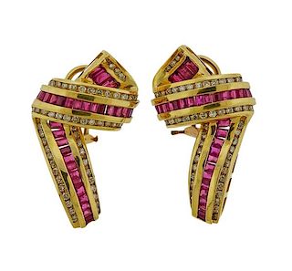 14k Gold Ruby Diamond Earrings 