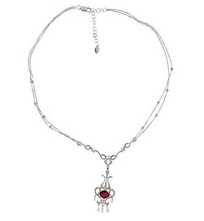 18k Gold Diamond Ruby Drop Pendant Necklace 