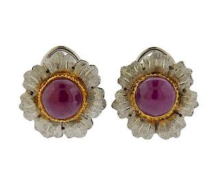 18k Gold Ruby Flower Earrings 