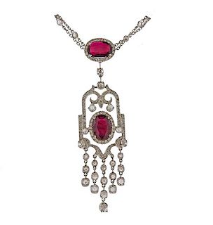 18K Gold Diamond Ruby Pendant  Necklace