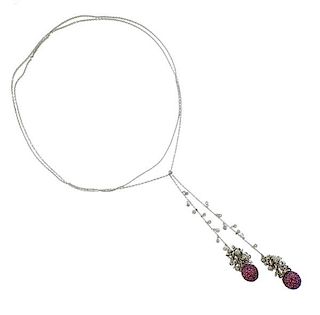 18K Gold Diamond Ruby Lariat Necklace