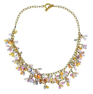 18K Gold Color Gemstone Briolettes Toggle Necklace