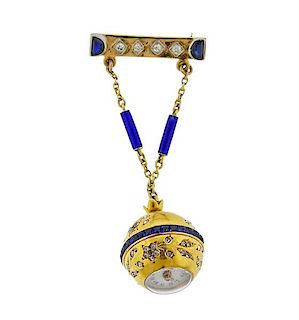 Antique 18k Gold Diamond Sapphire Lapel Watch 