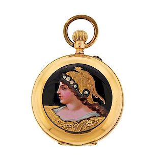 Antique 18k Gold Miniature Portrait Enamel Pocket Watch 