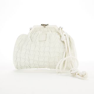 Fendi White Leather Handbag w/ Cord Strap Purse