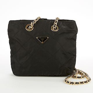 Prada Black Quilted Handbag w/ Gold Chain Strap Purse