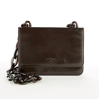 Prada Leather Handbag w/ Black Plastic Chain Strap Purse