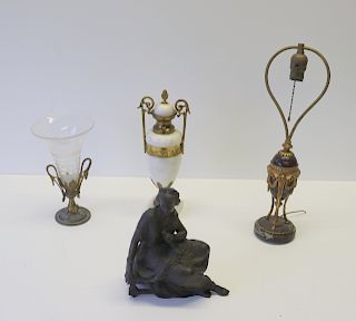 Antique Grouping Of 2 Urns, An Epergne & A Bronze