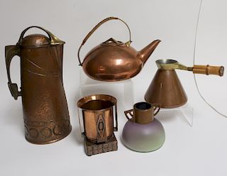 5 Continental Arts & Crafts Copper Vases / Pots