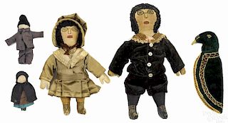 Pair of cloth dolls, ca. 1900, in their original