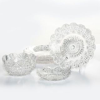 6 RETICULATED DIAMOND CUT GLASS WITH HAWKES RIMS DISHES