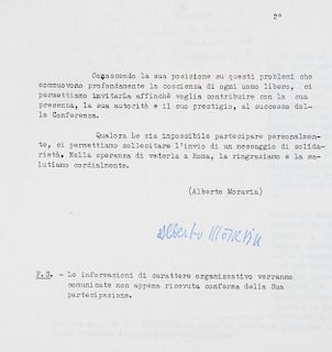 Moravia, Alberto - Dattiloscritto firmato