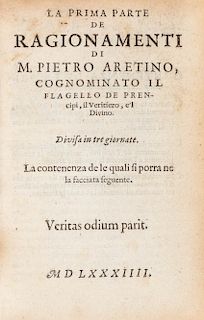 Aretino, Pietro - La prima (-seconda) parte de ragionamenti [...] divisa in tre giornate