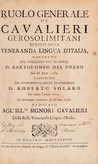 Del Pozzo, Bartolomeo - Ruolo generale de' cavalieri gerosolimitani ricevuti nella veneranda lingua d'Italia
