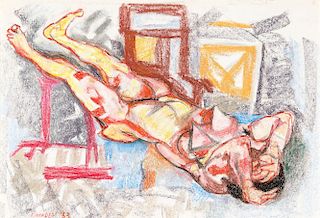 Fausto Pirandello (Roma 1899-Roma 1975)  - Nudo in un interno, 1953