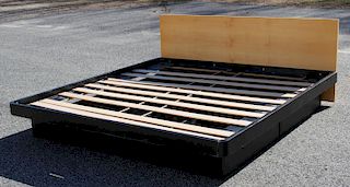 King-Sized Black Laminate Platform Bed w Drawers
