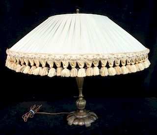 BRONZE LAMP WITH TASSEL & PLEATED SHADE 