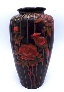 POTTERY VASE WITH BIRDS & FLOWERS