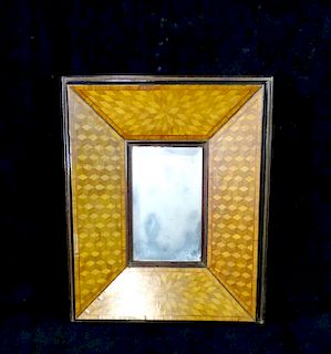 MARQUETRY INLAID BEVELED GLASS MIRROR 