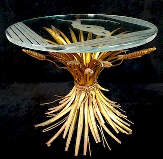 WHEAT SHEATH TABLE WITH HETCHED GLASS TOP 