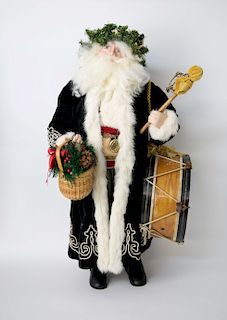 Santa Claus Figure Holding Drum and Nantucket Basket