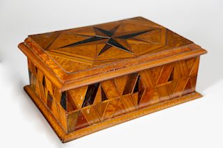 Whaler Made Star Inlaid Wood Specimen Box, circa 1860
