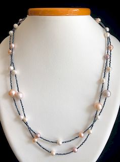 11mm x 7mm Peach and White Cultured Fresh Water Pearl and Spinel Necklace