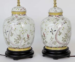 Pair of Chinese Porcelain Ginger Jar Lamps