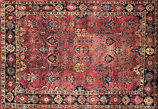 Vintage Hand Knotted Wool Sarouk Oriental Carpet, circa 1930s