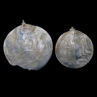 Two Spanish Colonial mother-of-pearl religious plaques