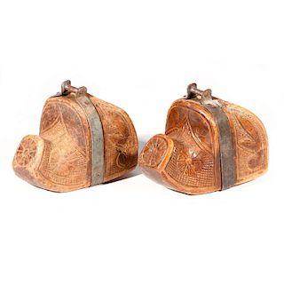 Pair of Chilean carved wood stirrups