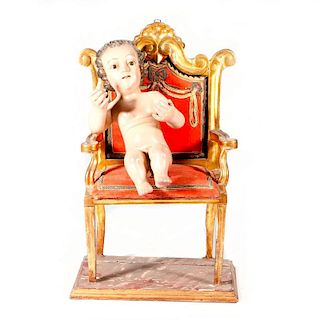 Spanish Colonial carving of the Christ child on a throne